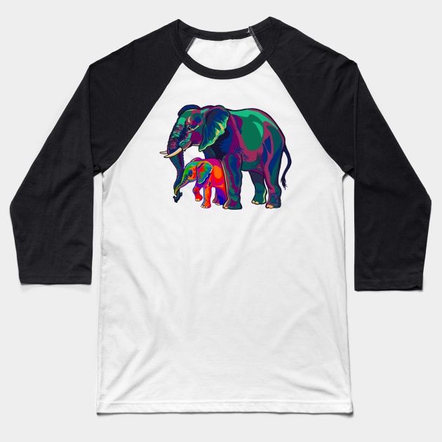 Mama Elephant and Baby Baseball T-Shirt by Slightly Unhinged